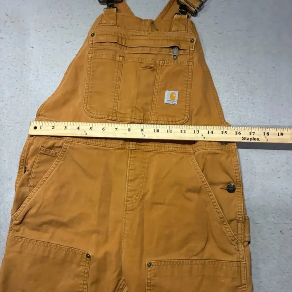Carhartt Double Knee Overalls Womens XS Short Burnt Orange Raw Hem